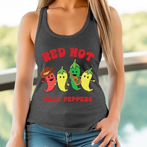 Silly Peppers Comfort Tank Top, Red Hot Tank Top, Funny Concert Music Tank Top, Aesthetic Meme Tee, Music Band Tee, Chili Peppers Hot Tee