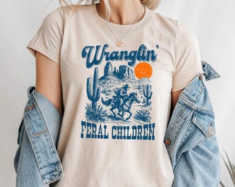 Retro Wranglin' Feral Children Raccoon 90s Western Graphic Shirt, Vintage Western Raccoon Shirt, Women Gift Tee, Feral Children Raccoon Tee