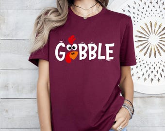 Gobble T-shirt, Funny Cute Turkey Face, Cute Shirt, Turkey Shirt, Thanksgiving Shirts For Women, Thanksgiving Day, Family Thanksgiving Tee