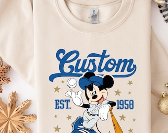 Custom Retro Mickey Mouse Sweatshirt, Mickey Baseball Sweater, Disney Vacation Sweater, Sport Mickey Sweat, Magic Kingdom Sweat, Disney Tee