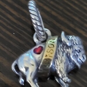 Puede incluir: Un colgante de plata con forma de bisonte. El dije tiene una banda dorada con el nombre "TYSON" y un coraz&oacute;n rojo. El colgante est&aacute; dise&ntilde;ado para sujetarse a una pulsera o collar.