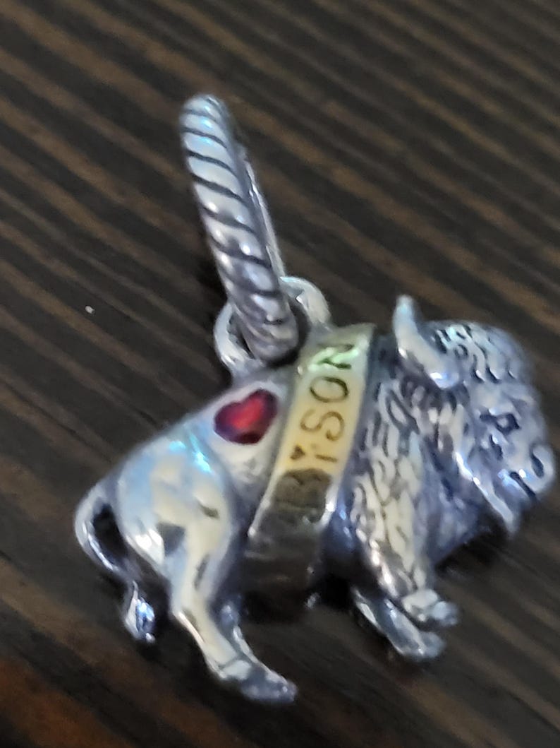 Puede incluir: Un colgante de plata con forma de bisonte. El dije tiene una banda dorada con el nombre "TYSON" y un coraz&oacute;n rojo. El colgante est&aacute; dise&ntilde;ado para sujetarse a una pulsera o collar.