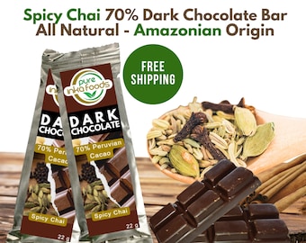 Spicy Chai Dark Chocolate Bars - 70% Cacao Amazonian All Natural