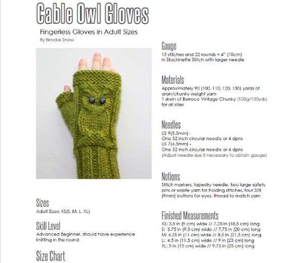 Owl Cable Knitting Chart