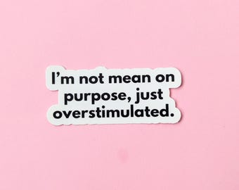 I&#39;m Not Mean on Purpose, Just Overstimulated - VINYL STICKER - Mental Health Awareness, Motivational Quote Overstimulated, Exhausted, SAHM