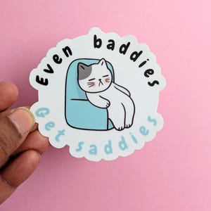 PEGATINAS DE VINILO - "Incluso los malos se ponen tristes" Pegatinas impermeables de chica triste Pegatinas de malabarista Pegatinas de chica genial Pegatinas de ruptura populares Pegatinas de gato