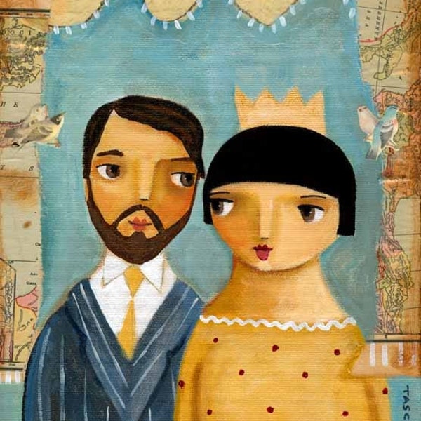 Mr. Right ORIGINAL canvas collage painting 10x8