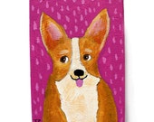 SALE - Original mini acrylic painting CORGI  dog tiny ACEO folk art on wood by tascha