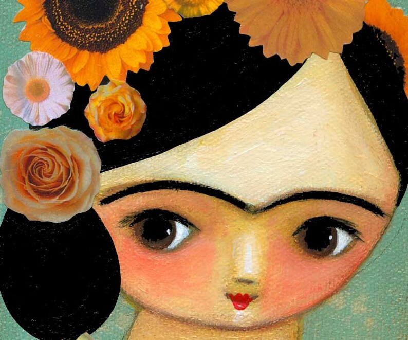 ORIGINAL acrylic painting FRIDA Kahlo YELLOW roses mixed media | Etsy