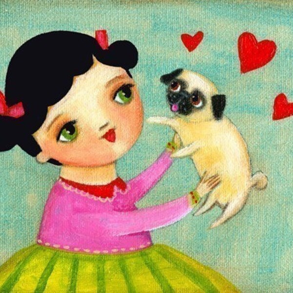 I LOVE my PUG dog cute PRINT from painting by tascha