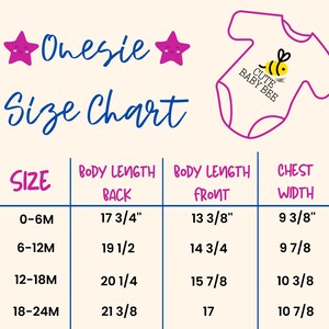 the size chart for a baby's onesie shirt