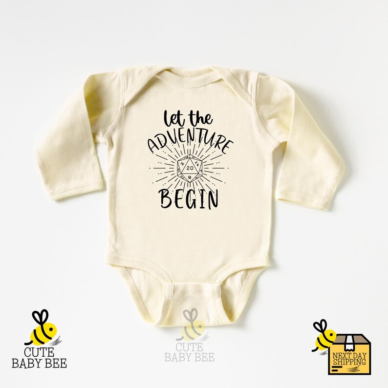 a baby bodysuit that says, let the adventure begin