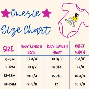 the size chart for a baby's onesie shirt