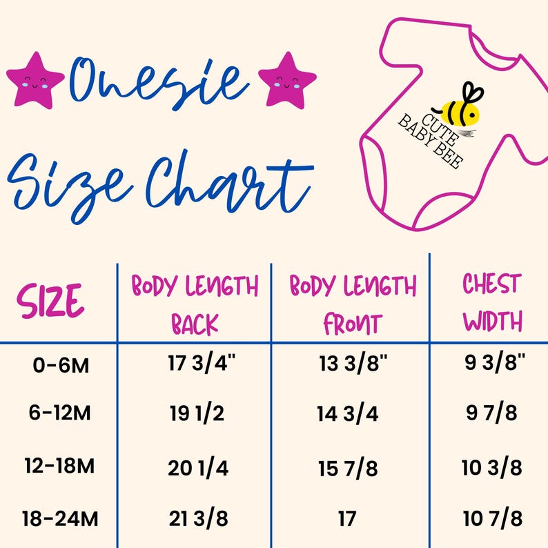 the size chart for a baby's onesie shirt