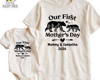 Personalized Our First Mother's Day Matching T-Shirts, Mama Mini Bear Baby Bodysuit