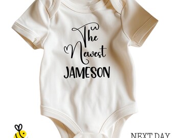 Newest Member Of The Family Baby Bodysuit, Custom Name Newborn, Adoption Kids Shirt