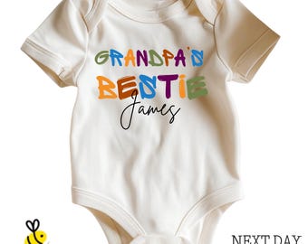Custom Name Grandpa's Bestie Baby Bodysuit, Personalized Grandfather Toddler T-Shirt