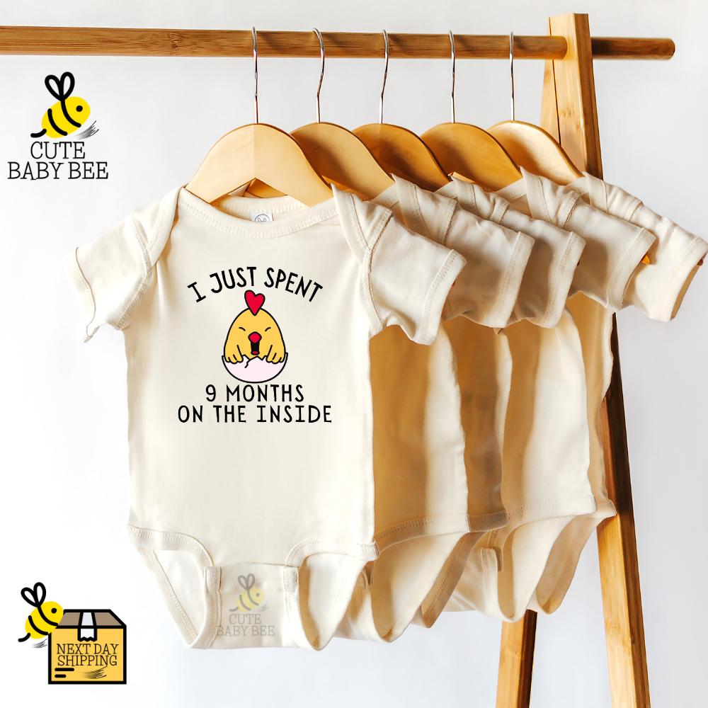 I Just Spend Months Inside Funny Announcement Baby Bodysuit