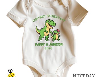 First Father's Day 2026 Baby Bodysuit, Personalized Dinosaur One Piece, Custom Name Daddy T-Shirt