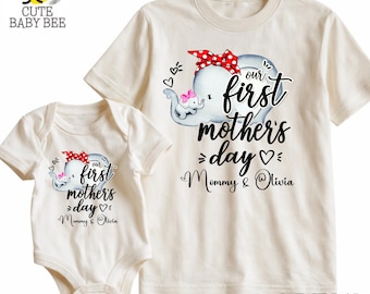Our First Mother's Day Matching T-Shirt, Personalized Mama Mini Baby Bodysuit 2026