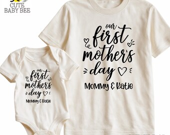 Personalized Our First Mother's Day T-Shirt, Custom Name Mommy & Me Baby Bodysuit