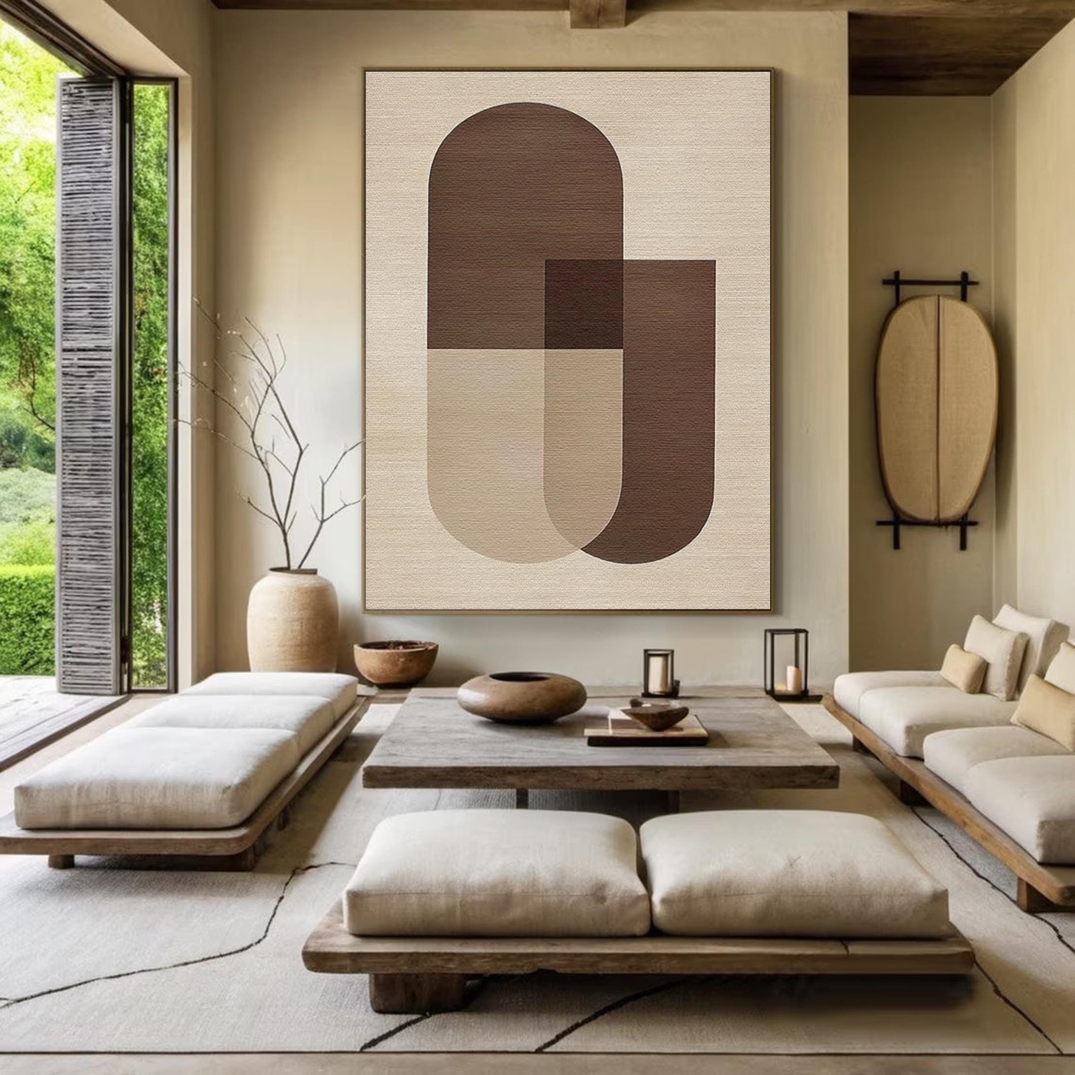 Wabi Sabi Wall Art Beige Textured Painting on Canvas Brown Painting ...