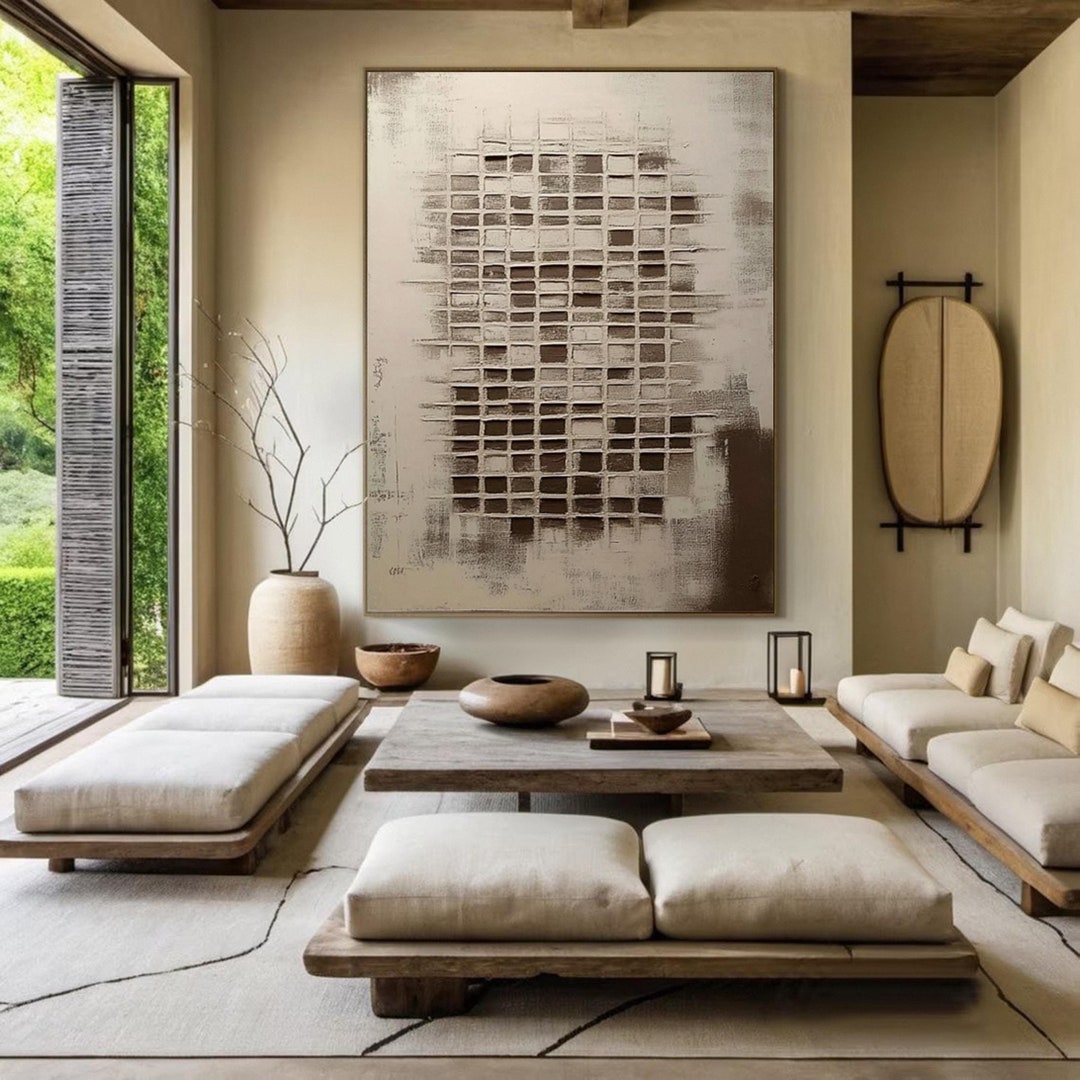 Wabi Sabi Wall Art Beige 3D Textured Wall Art Brown Minimalist Neutral ...