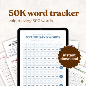 Rastreador de 50 000 palabras: Plantilla digital para el progreso de la escritura, registra cada 500 palabras — Novel Resource