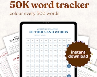 50K Word Count Tracker (500 Words) | Track Your Writing Progress | Author Resource & Template | Digital and Printable, GoodNotes, Tracker