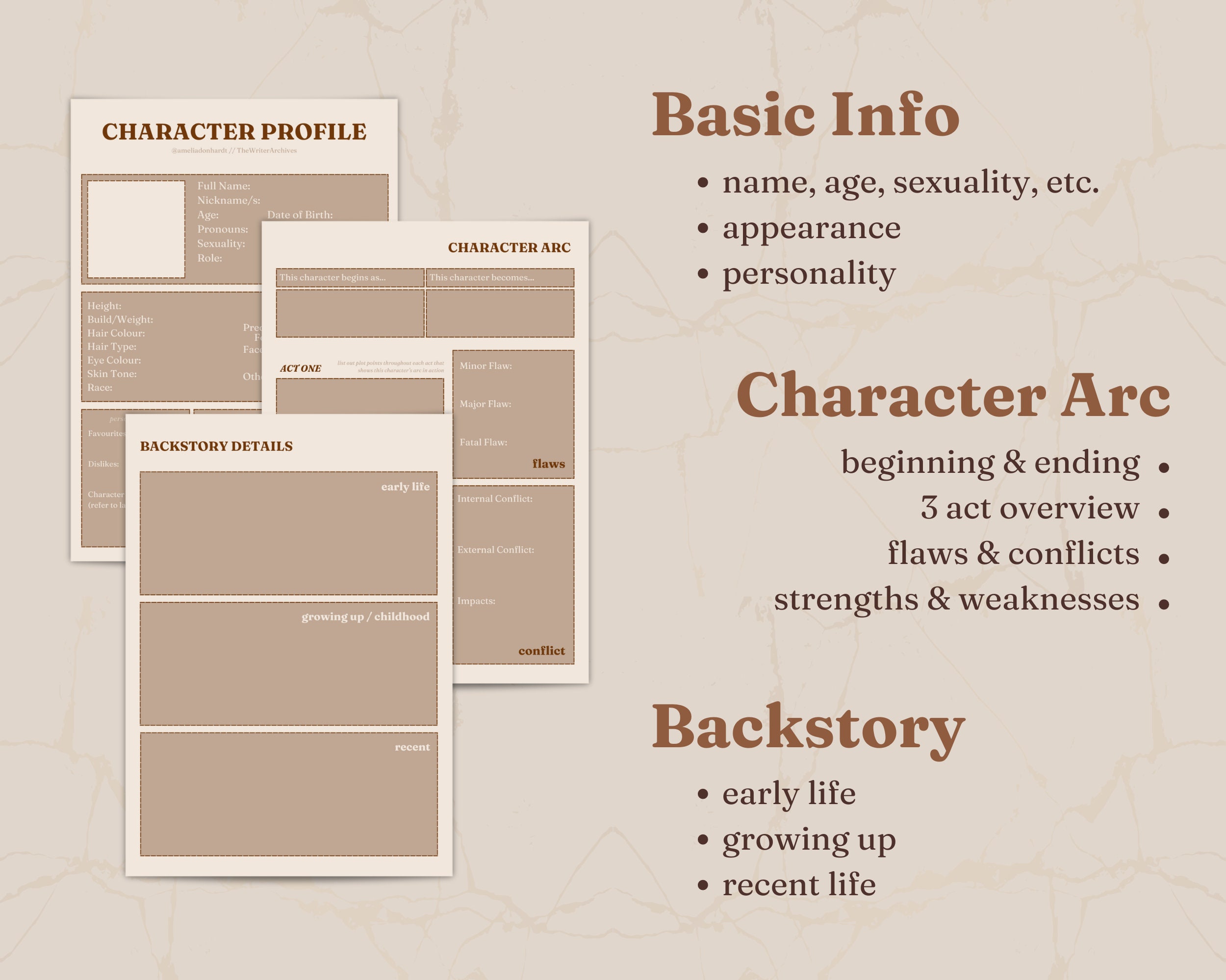 Character Profile Digital & Printable Character Template for Writers