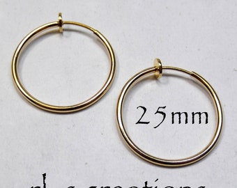 Hoop Earrings 25mm Non-Pierced Gold Plated Brass - 1 pair