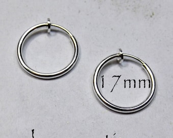 Hoop Earrings 17mm Non-Pierced Silver Plated Brass - 1 pair