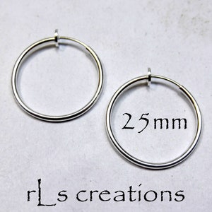 Hoop Earrings 25mm Non-Pierced Silver Plated Brass 1 pair image 1