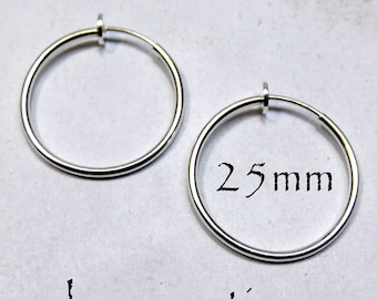 Hoop Earrings 25mm Non-Pierced Silver Plated Brass - 1 pair