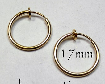 Hoop Earrings 17mm Non-Pierced Gold Plated Brass - 1 pair