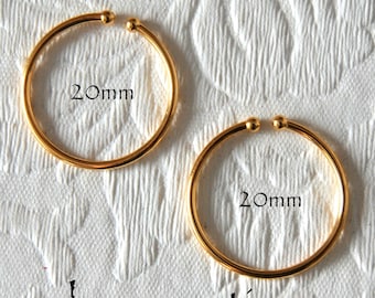 Hoop Earrings 20mm Non-Pierced Gold Plated Brass - 1 pair