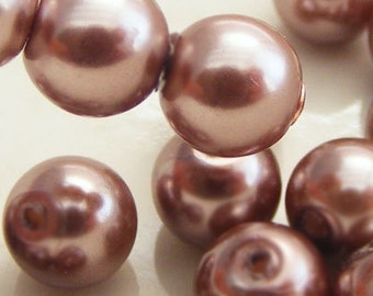 8mm Glass Pearl Beads Round Cocoa Brown (Qty 16) Z-P8R-COB