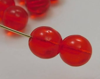 8mm Czech Druk Beads Round Transparent Ruby (15pk) si-8DK-Ruby