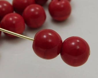 8mm Czech Druk Beads Round Opaque Red (15pk) si-8DK-OpRed