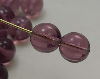 8mm Czech Druk Beads Round Transparent Amethyst (15pk) si-8DK-Amth