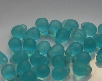 Czech Glass Drop Beads, 10x5mm, Jet, Black AB
