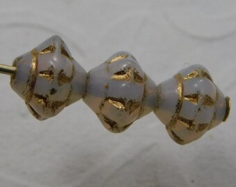 Czech Saturn Beads 6mm Flying Saucer UFO Opal White Gold (25pk) SRB-6x5S-OWG