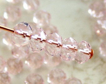 Chinese Crystal Tiny Rondelles Beads Transparent Rosaline Pale Peachy Pink AB Finish 3x4mm