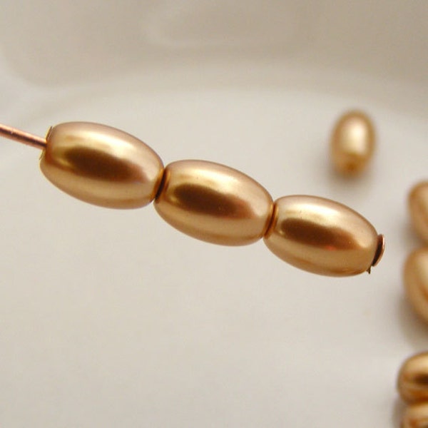 6x4mm Glass Pearl Beads Rice Dark Gold (Qty 20) Z-6x4R-DG