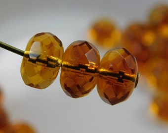 Czech Glass Rondelle Fire Polish 9x6mm Faceted Gemstone Donut Dualcoated Light Topaz Dark Topaz  (8 pk) SI-9x6FPR-LTDT