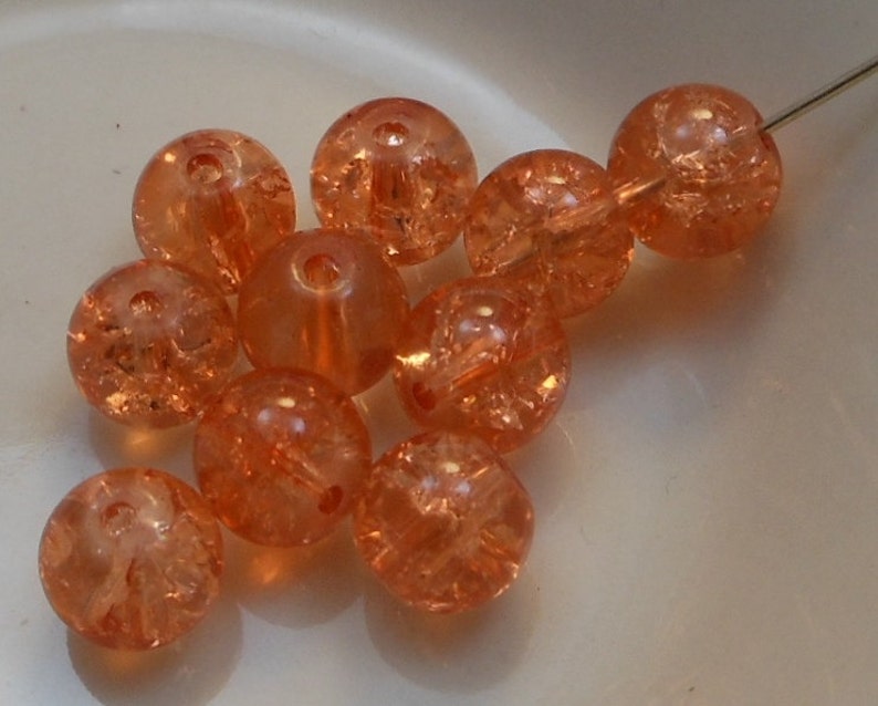 Czech Druk Beads Round Transparent Crackle Dark Apricot 8mm 15pk PH-8DK-CDAPR image 2