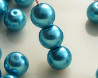 6mm Glass Pearl Beads Round Caribbean Blue (Qty 16) Z-6P-CB