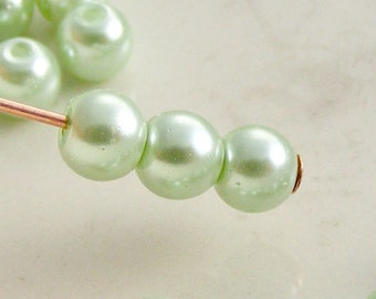 4mm Glass Pearl Beads Round Spring Green (Qty 25) Z-4P-SGRN