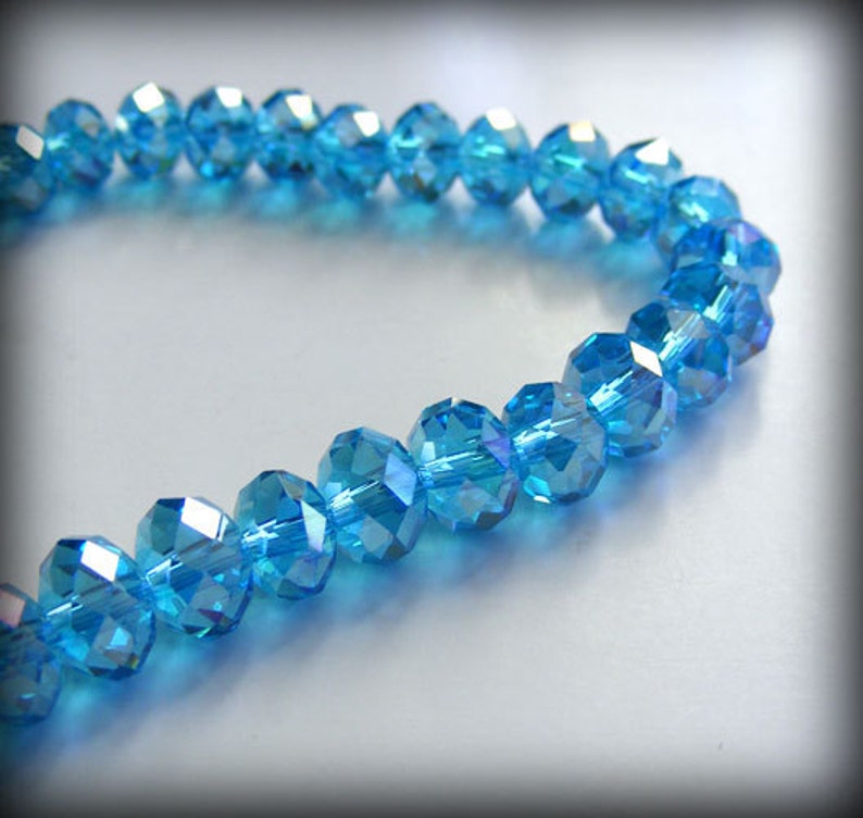 Faceted Rondelle Barbados Blue AB 8x5mm Asian Crystal Bead Qty 12 UK-8x5R-BBAB image 2