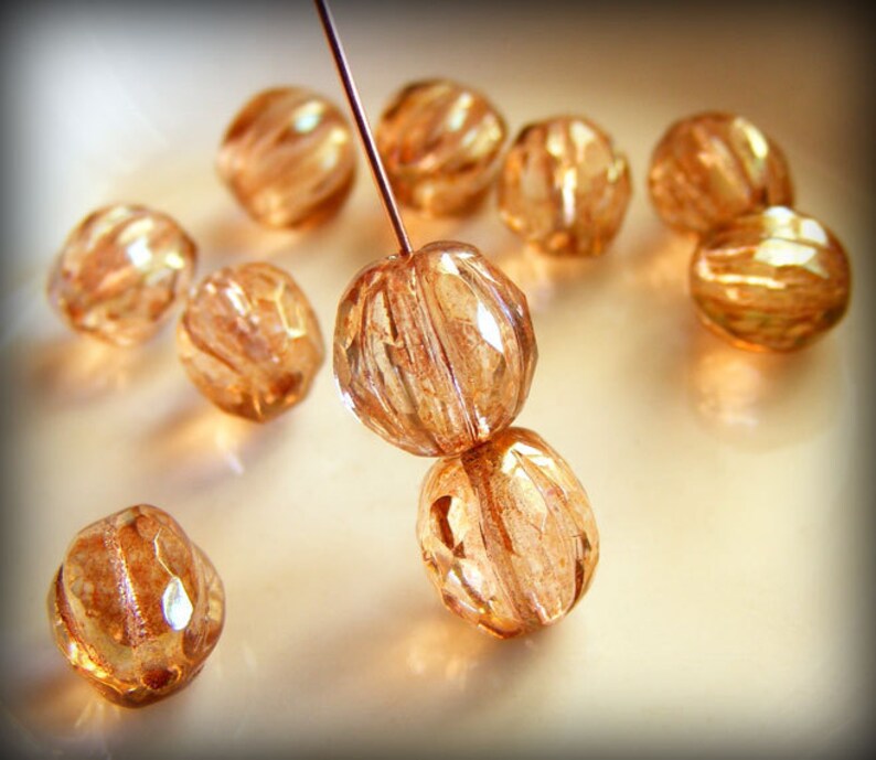 Czech Glass Melon Beads 10mm Round Pink Picasso 4pk SRB-10M-PP image 2